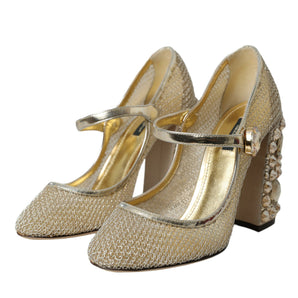 Dolce & Gabbana Gold Mesh Crystal Mary Jane Pumps Heels Shoes