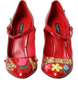 Dolce &amp; Gabbana Zapatos de tacón Mary Jane con adornos de cuero rojo
