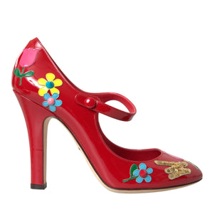 Dolce & Gabbana Red Leather Embellished Mary Jane Pumps Heels Shoes