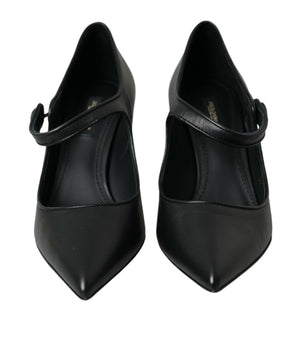 Dolce & Gabbana Black Leather Logo Heels Mary Janes Pumps Shoes