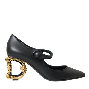 Dolce & Gabbana Black Leather Logo Heels Mary Janes Pumps Shoes