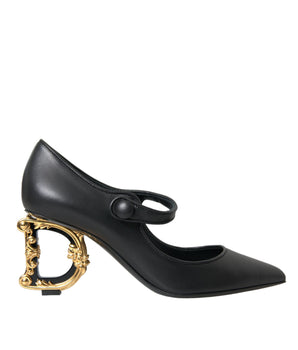 Dolce & Gabbana Black Leather Logo Heels Mary Janes Pumps Shoes