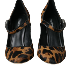 Dolce & Gabbana Brown Leopard Calf Hair Mary Jane Pumps Shoes