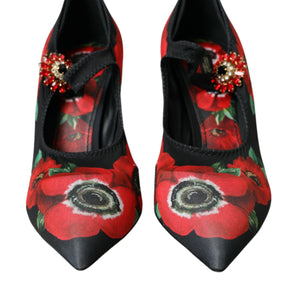 Dolce & Gabbana Black Floral Crystal Mary Jane Pumps Shoes