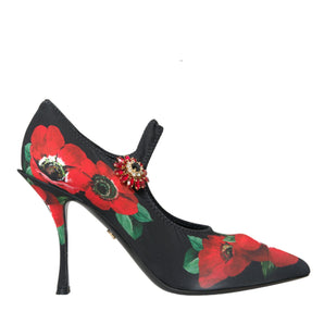 Dolce & Gabbana Black Floral Crystal Mary Jane Pumps Shoes