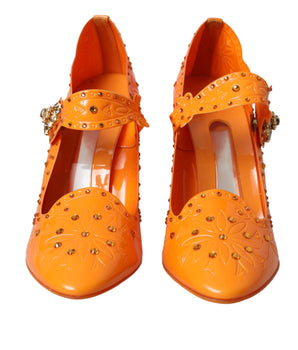 Dolce & Gabbana Orange CINDERELLA Floral Crystal Pumps Shoes