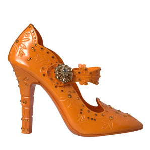 Dolce & Gabbana Orange CINDERELLA Floral Crystal Pumps Shoes