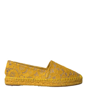 Dolce &amp; Gabbana Yellow Taormina Lace Espadrille Loafers Flats Shoes