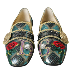 Dolce & Gabbana Multicolor Jacquard Embellished Loafers Shoes