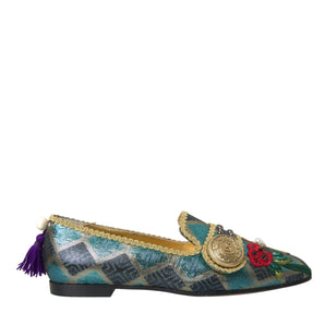 Dolce & Gabbana Multicolor Jacquard Embellished Loafers Shoes