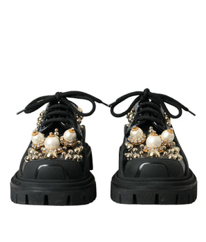 Dolce &amp; Gabbana Zapatos Derby estilo trekking de cuero negro con adornos