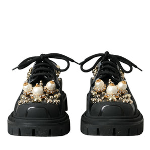 Dolce & Gabbana Black Leather Trekking Derby Embellished Shoes