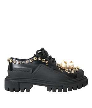 Dolce & Gabbana Black Leather Trekking Derby Embellished Shoes