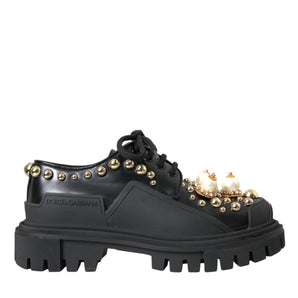 Dolce &amp; Gabbana Zapatos Derby estilo trekking de cuero negro con adornos