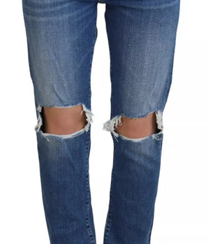 Dsquared² Cool Girl Blue Distressed Mid Waist Denim Jeans