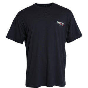 Balenciaga Dark Blue Cotton Logo Crew Neck Short Sleeves T-shirt