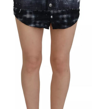 Dsquared² Black Checkered High Waist A-line Denim Mini Skirt
