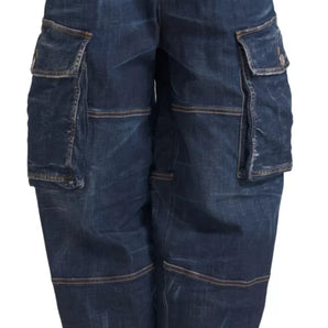 Dsquared² Blue High Waist Cotton Cargo Baggy Denim Jeans