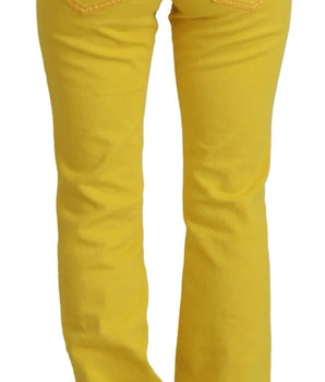 Dsquared² Yellow Cotton Mid Waist Flare Denim Trouser Jeans