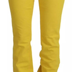 Dsquared² Yellow Cotton Mid Waist Flare Denim Trouser Jeans