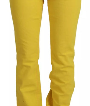 Dsquared² Yellow Cotton Mid Waist Flare Denim Trouser Jeans