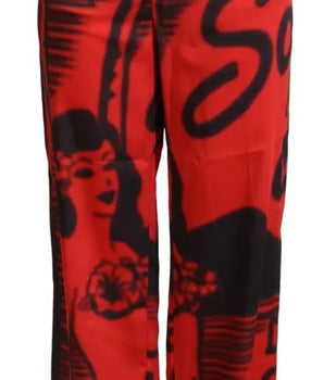 Dsquared² Red Printed High Waist Straight Pants