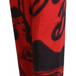 Dsquared² Red Printed High Waist Straight Pants