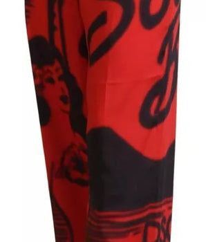 Dsquared² Red Printed High Waist Straight Pants