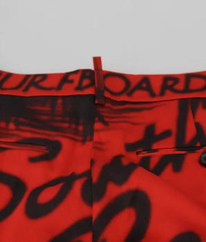 Dsquared² Red Printed High Waist Wide Leg Cropped Pants