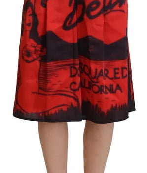 Dsquared² Red Printed High Waist Wide Leg Cropped Pants
