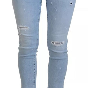 Dsquared² Blue Tattered Mid Waist Cropped Twiggy Denim Jeans