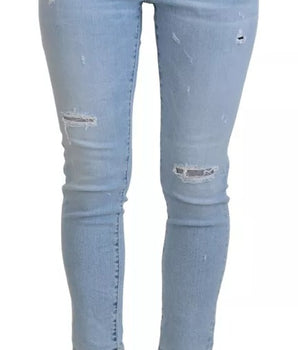 Dsquared² Blue Tattered Mid Waist Cropped Twiggy Denim Jeans