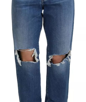 Dsquared² Blue Distressed High Waist Straight Denim Jeans