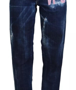 Dsquared² Blue Icon High Waist Straight Denim Boston Jeans