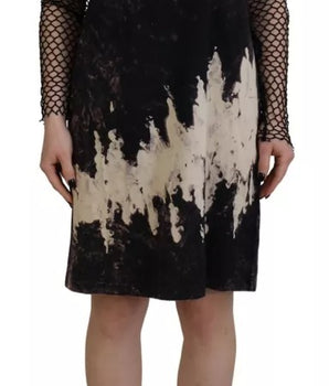 Dsquared² Black Tie Dye Mesh Long Sleeves Cotton Shift Dress
