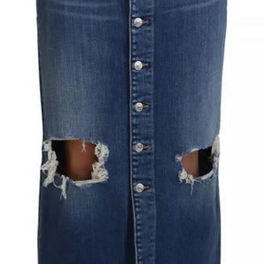 Dsquared² Blue Distressed High Waist Pencil Cut Denim Skirt