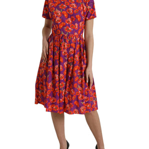 Dolce & Gabbana Multicolor Floral Cotton A-line Knee Length Dress