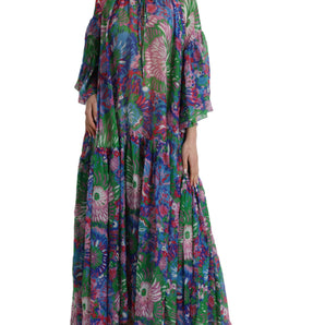 Dolce & Gabbana Multicolor Floral Silk Kaftan Maxi Dress