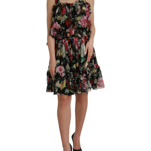 Dolce & Gabbana Black Floral Silk A-line Sleeveless Dress