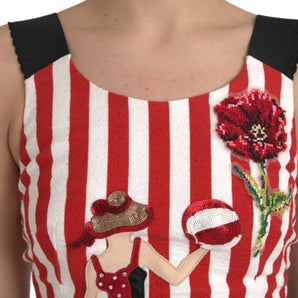 Dolce & Gabbana Red White Floral Sleeveless Sheath Midi Dress