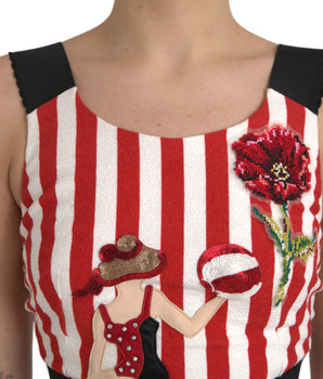 Dolce &amp; Gabbana Red White Floral Sleeveless Sheath Midi Dress