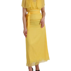 Dolce & Gabbana Yellow Silk Sheath Belted Long Maxi Dress