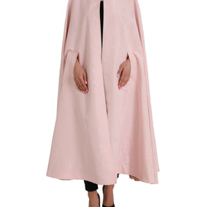 Dolce & Gabbana Light Pink Silk Long Maxi Cape Coat Jacket