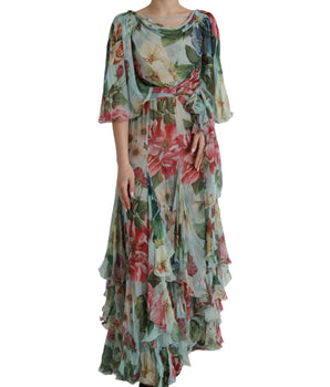 Dolce &amp; Gabbana Vestido largo largo escalonado con estampado floral azul