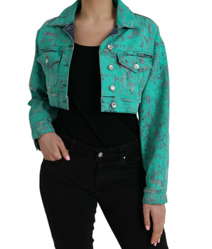 Dolce &amp; Gabbana Green Cotton Tie Dye Cropped Denim Jacket