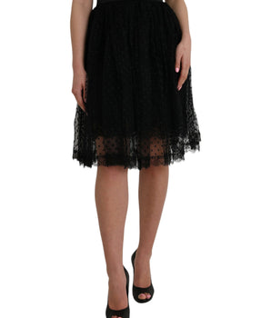Dolce &amp; Gabbana Black Nylon Lace Trim High Waist A-line Skirt