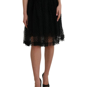 Dolce & Gabbana Black Nylon Lace Trim High Waist A-line Skirt