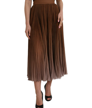 Dolce &amp; Gabbana Brown Polyester Pleated High Waist Midi Skirt