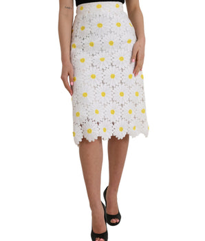 Dolce &amp; Gabbana White Floral Pencil Straight Lace Skirt