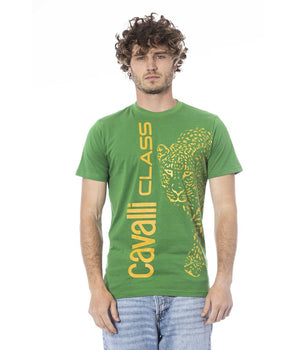 Cavalli Class Green Cotton Men T-Shirt